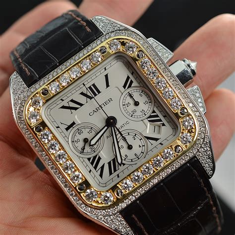 cartier diamond watch santos|cartier santos 100 diamond price.